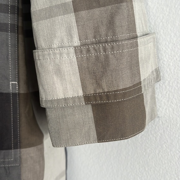 Theory Plaid Cotton & Silk Open Front Trench Coat size S - Picture 3 of 7